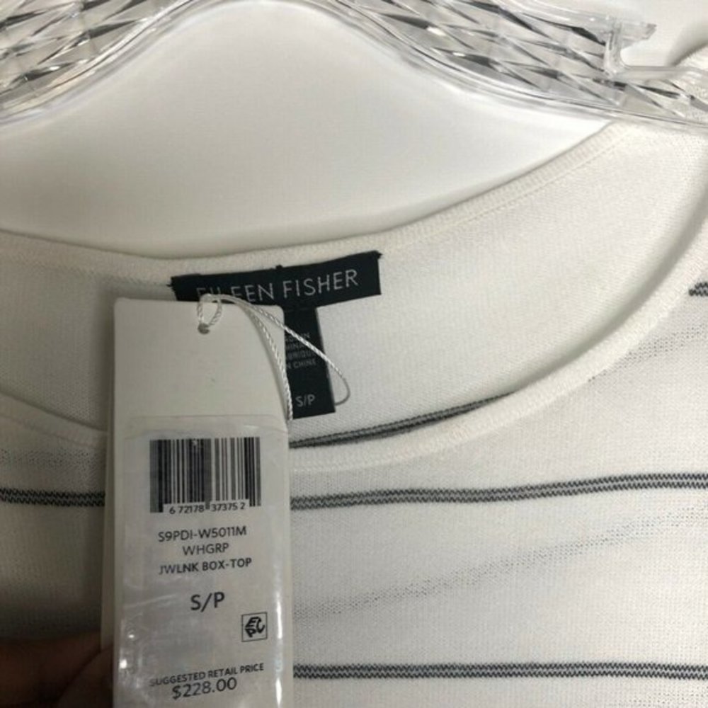 Eileen Fisher Womens Box Top White Stripe Jewel Ne - Picture 3 of 6